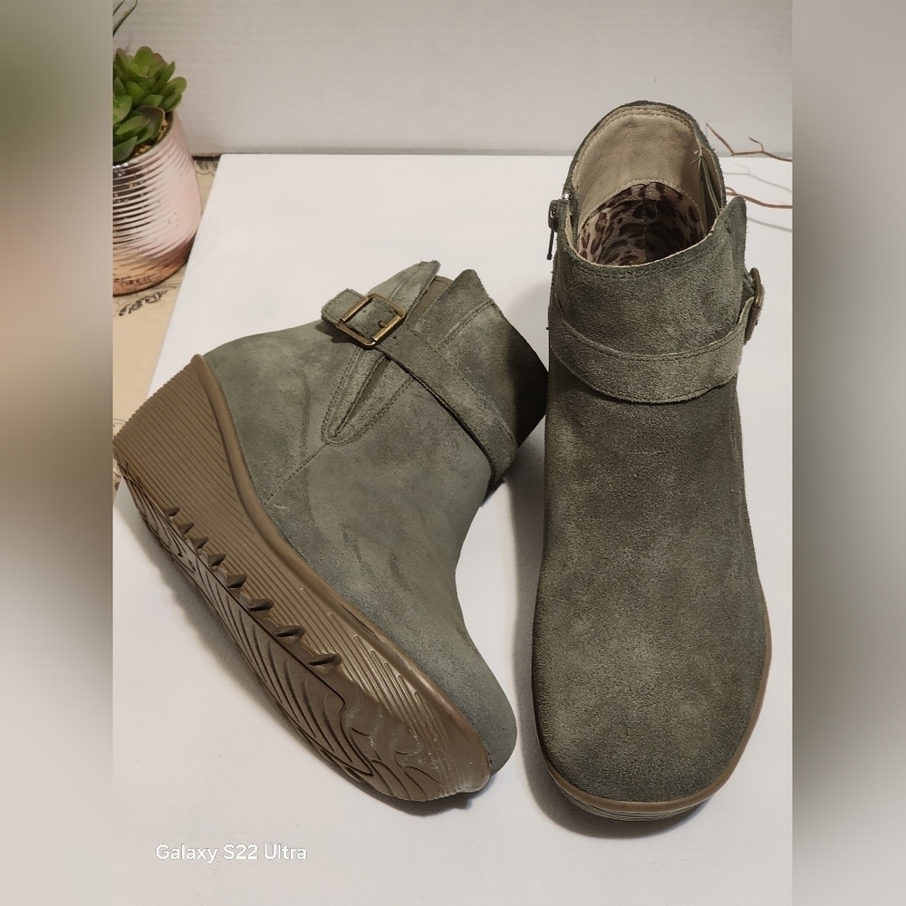 Skechers Olive Green Wedge Ankle Boots